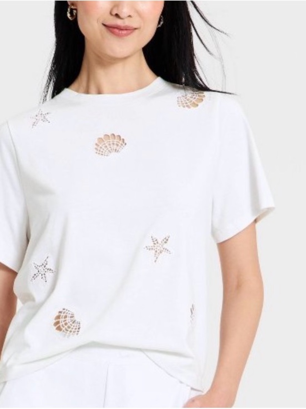 a new day White Short-Sleeve Tee with Shell & Star Cutouts